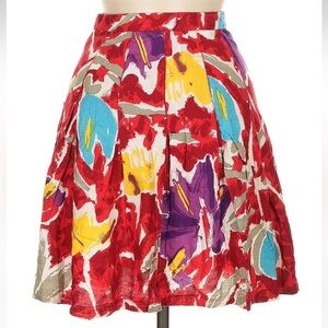 Vintage Lee Winter 100% Linen Pleated Watercolor Floral Skirt 60’s 70’s Size 6 S